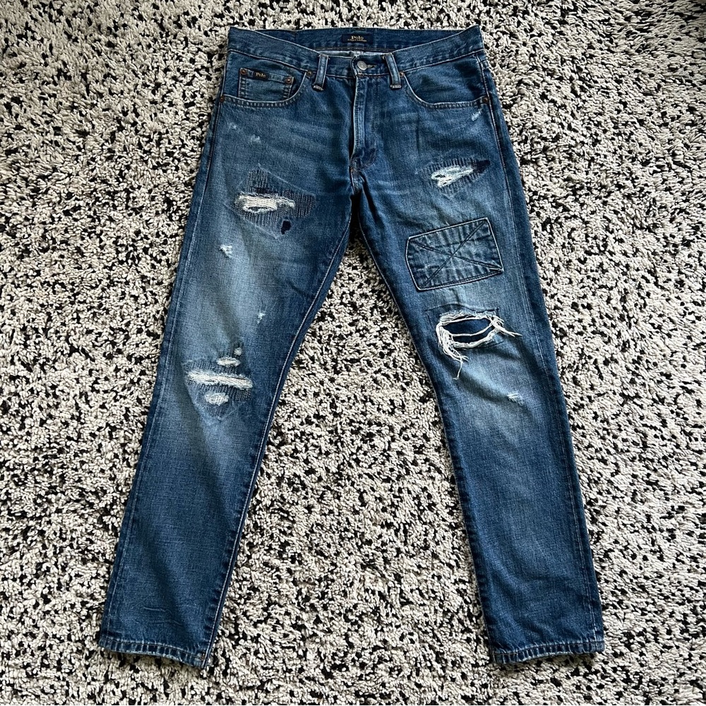 Polo Ralph Lauren Sullivan Slim Jeans Distressed Patchwork Men’s Size 30 x 30